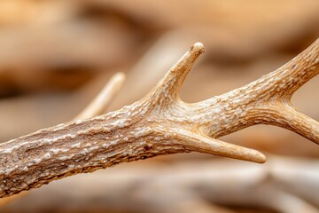 Naklejka premium Close-up of deer antlers, shed in forest. Nature background, wildlife texture