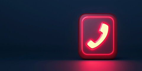Glowing Red Phone Icon on Dark Background for Contact and Communication Themes, Modern Technology Concept, Digital Message, Call Center Design