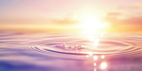 Sunset Ripples: A single drop of water creates delicate ripples on a calm, iridescent surface, reflecting the vibrant hues of a breathtaking sunset.  