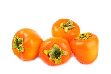 Persimmon isolated on white background. Persimmon fruit. Slice of ripe, juicy, sweet persimmon fruit. Vegan. Fruit garden. Close-up.