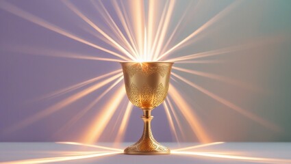 Gold trophy cup in the rays of light