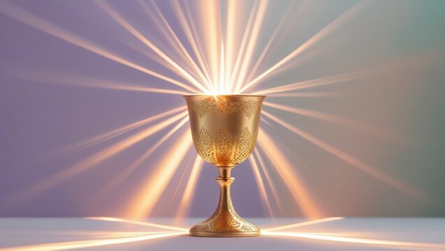 Gold trophy cup in the rays of light