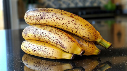Ripe spotted bananas on kitchen counter, ready for baking