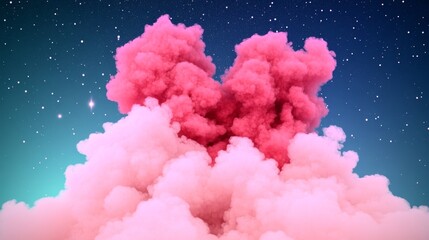 Fototapeta premium Pink and white clouds drift against a night sky dusted with stars. A dreamy, romantic image.