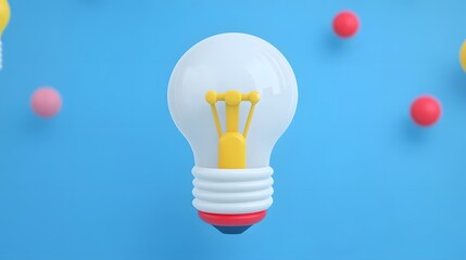 Vibrant 3D Lightbulb Icon with Glowing Filament on Pastel Background, Representing Innovation and