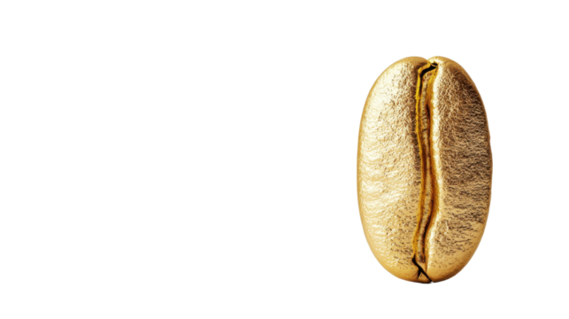 A close-up of a golden coffee bean symbolizing luxury and quality, perfect for coffee-related themes or gourmet products.