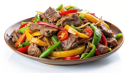 Stir-fried Beef with Peppers and Vegetables on a Plate