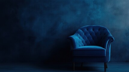 Serene Blue Velvet Armchair in a Dark Room