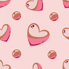 Seamless pattern with cute pink hearts on a pink background. Vector illustration for Valentine's Day