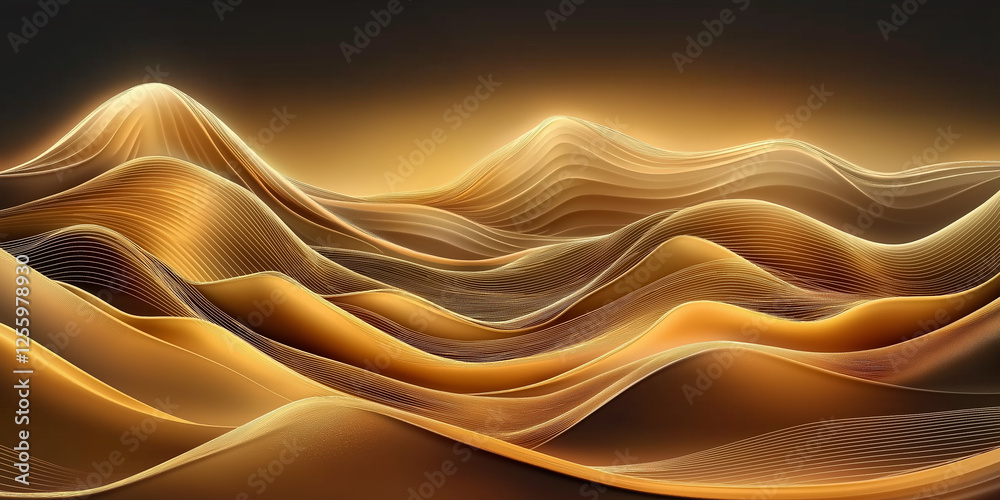 Poster golden abstract waves flowing in a surreal landscape