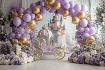 Fairytale venue setup elegant princess carriage decor for whimsical celebrations