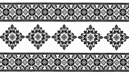Modern black and white Arabic ornament with intricate floral and geometric motifs