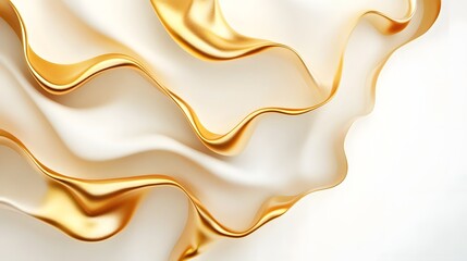 Graceful Golden Waves Flowing Across a Pristine White Background, Creating a Luxurious and Modern