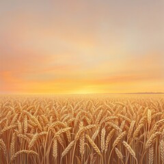 Naklejka premium Golden Wheat Field Under Warm Sunrise Light with Soft Colors