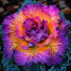 Obraz premium Vibrant Decorative Cabbage with Colorful Purple and Orange Leaves