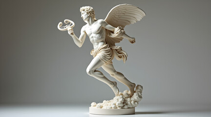 Elegant marble statue of Mercury, the Roman god of commerce, communication, and travel. Depicted with wings and caduceus, he embodies speed, intelligence, and divine messenger symbolism.