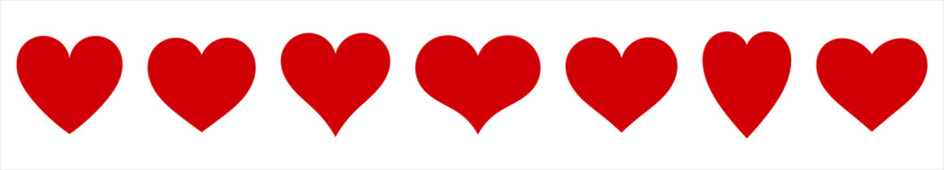 Red hearts set of icons. Hearts design elements border. PNG  illustration.