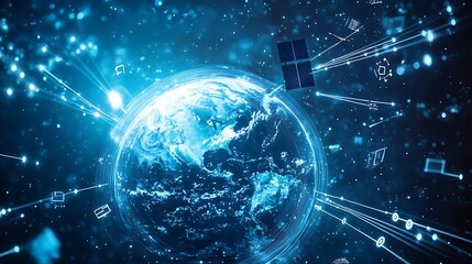 Obraz premium Digital Earth with Global Technology Connections