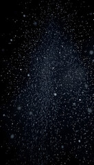 Obraz premium Million of Star Dust, Photo image of falling down shower rain snow, heavy snows storm flying. Freeze shot on black background isolated overlay. Spray water fog smoke as star particle on wind, silhou