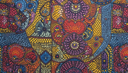 Multicolored mandala-inspired textile pattern