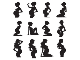 set of pregnant women silhouettes