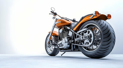 Obraz premium 3D Illustration Orange and Chrome Motorcycle, Rear View