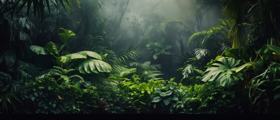 Lush Tropical Garden with Palm Leaves