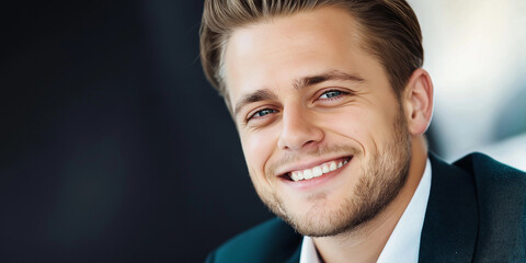 Portrait of smiling businessman showing confidence and success