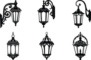 Copper Lantern vector icon design, Copper Lantern silhouette vector set, Copper Lantern line art vector illustration design