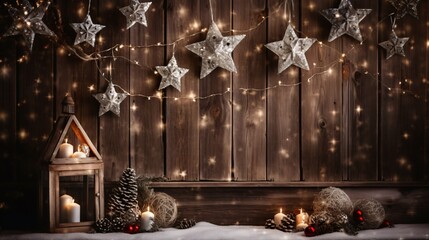 Rustic Christmas Decoration on Wooden Background