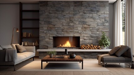 Modern Stone Fireplace Decor in Minimalist Style