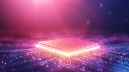 Futuristic Microchip Design with Colorful Light Effects and Circuits