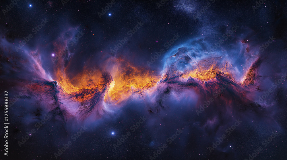 Poster colorful nebula cloud of gas and dust floating in deep space