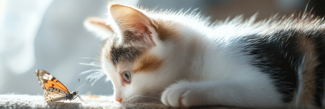 Calico Kitten and Butterfly