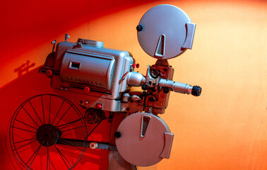a beautiful reel projector of old films from old cinemas