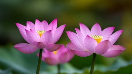 Obraz premium Beautiful pink lotus flower blooming gracefully on serene water surface in lush green garden