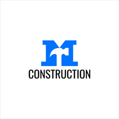 initial M hammer logo construction . repair service logo vector