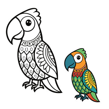 A zentangle parrot coloring page featuring intricate, swirling patterns and feathers, inviting creativity and relaxation with every colorful stroke.