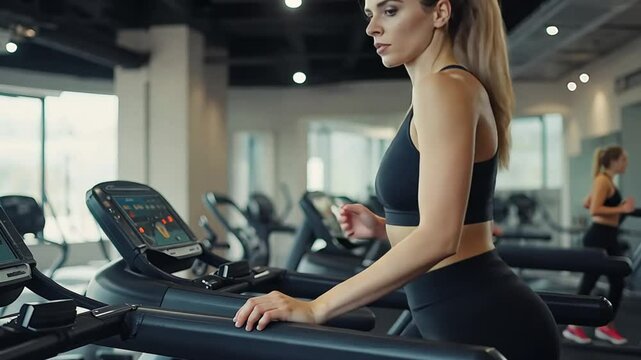 Empowering Fitness, A Woman's Journey on the Treadmill at the Gym