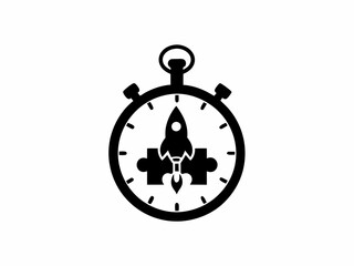 Fototapeta premium Creative Business Startup Icon with Rocket Silhouette, Black and White Vector Design