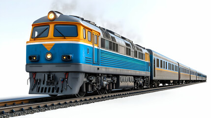 Fototapeta premium 3D Illustration - Train Journey, Locomotive, Railway, Travel, Transportation, Railroad, Passenger Train, Tracks, Diesel Engine, Carriage