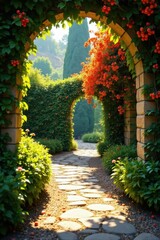 Fototapeta premium Sun-drenched Valencia garden, vibrant orange blossoms Lush foliage, Andalusian style , plant, orange blossoms