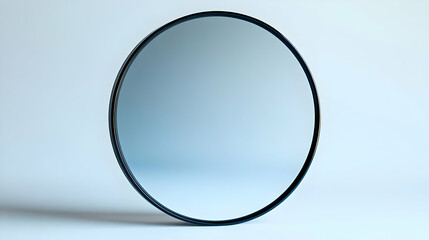 3D Render Illustration - Round Mirror, Blue Gradient Background, Minimalist Design