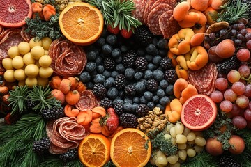 Eye-catching charcuterie board filled with salami diverse fruits and cheese perfect for sharing and entertaining offering a delicious variety