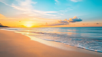 Closeup of sand on beach and blue summer sky. Panoramic beach landscape
