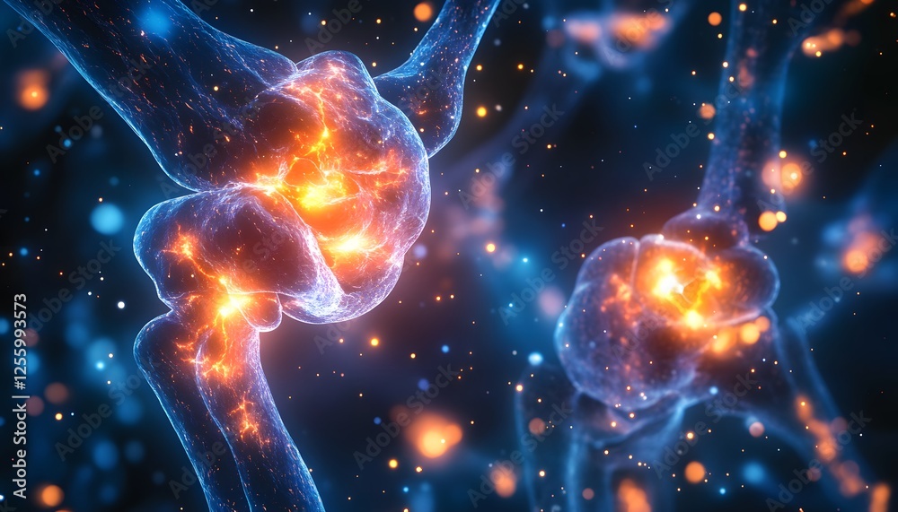 Aufkleber abstract biological illustration of neurons with glowing synapses
