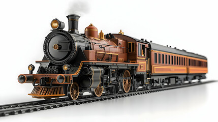 Fototapeta premium 3D Illustration Classic Steam Train Locomotive Railway Track Passenger Cars Travel Nostalgia Vintage Transportation History