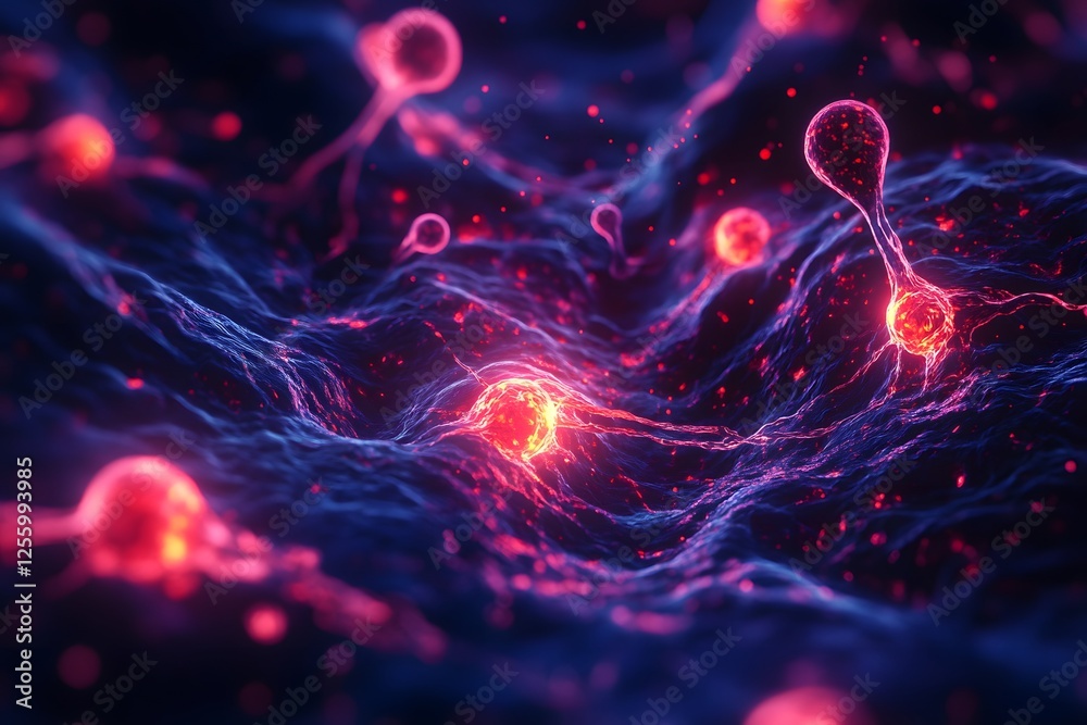 Leinwandbilder abstract render of colorful micro organisms in a dark environment