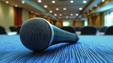Conference microphone on table in conference hall