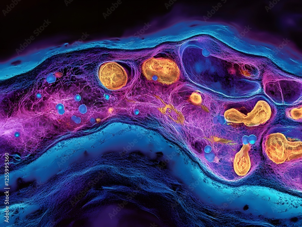 Poster colorful microscopic view of biological cells and structures